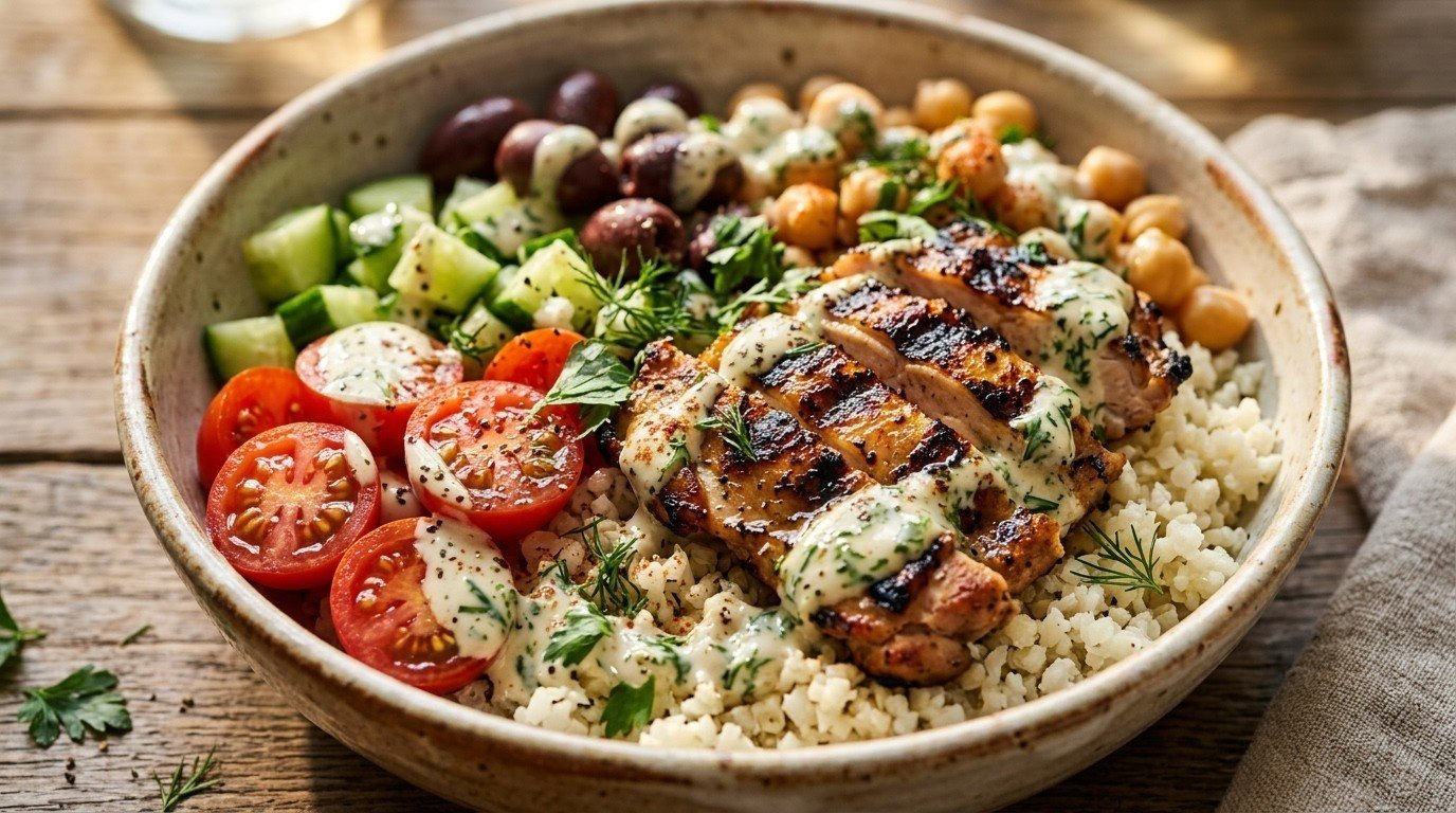 Cauliflower Rice Bowl with Tahini-Herb Chicken