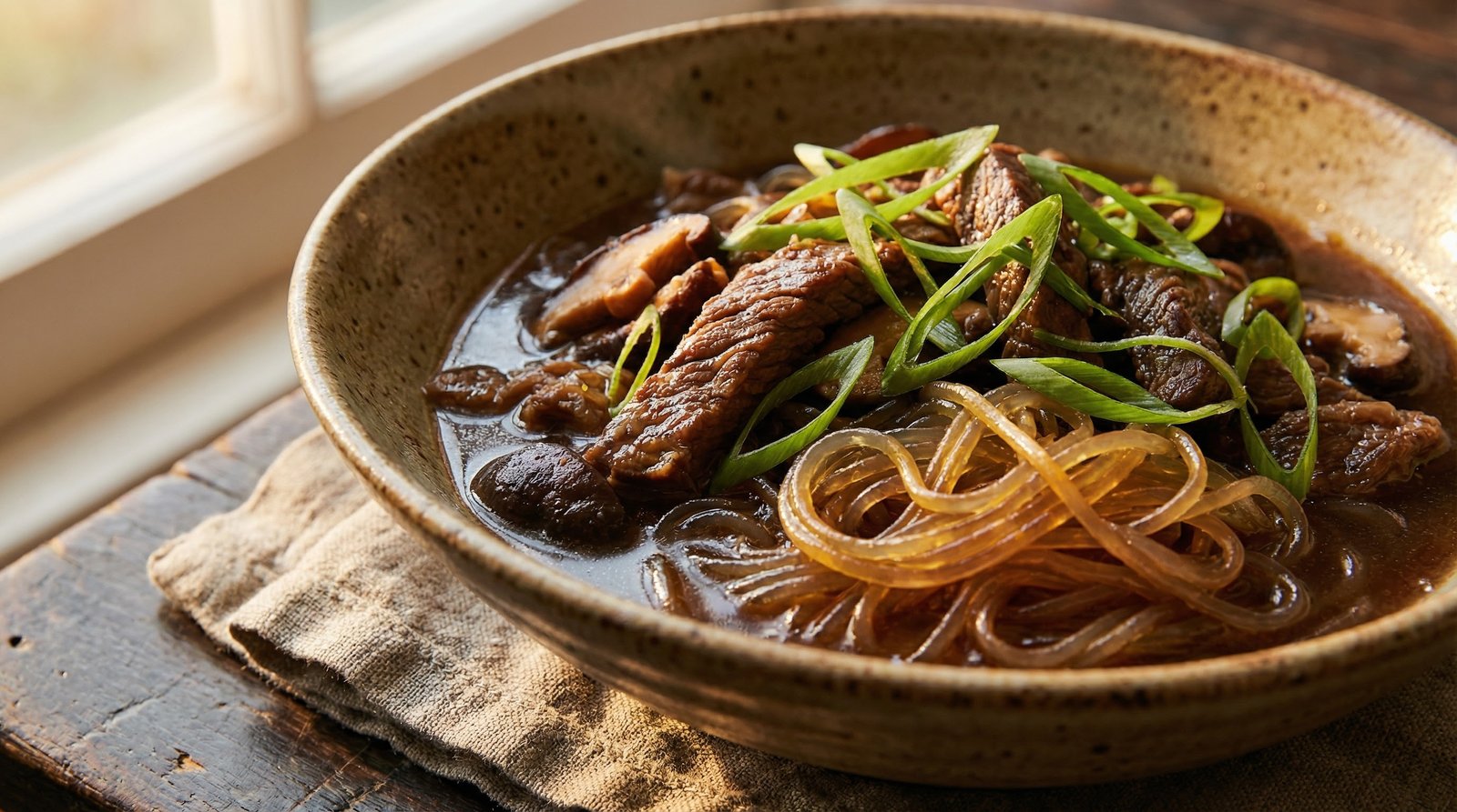 Beef with Mushrooms and Cellophane Noodles