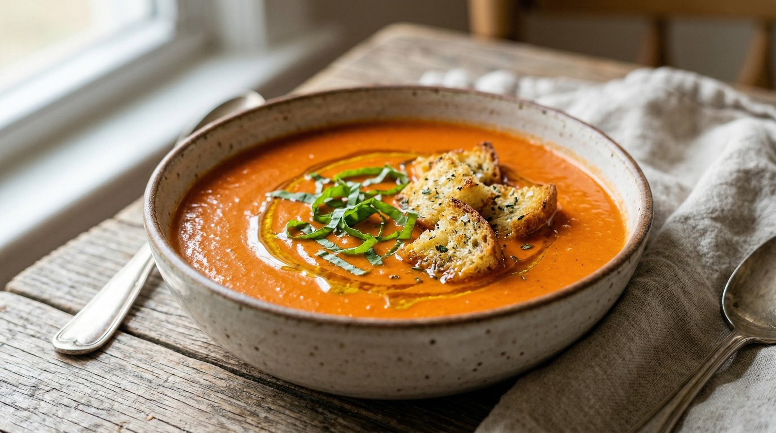 Cream of Tomato Soup with Garlic Croutons