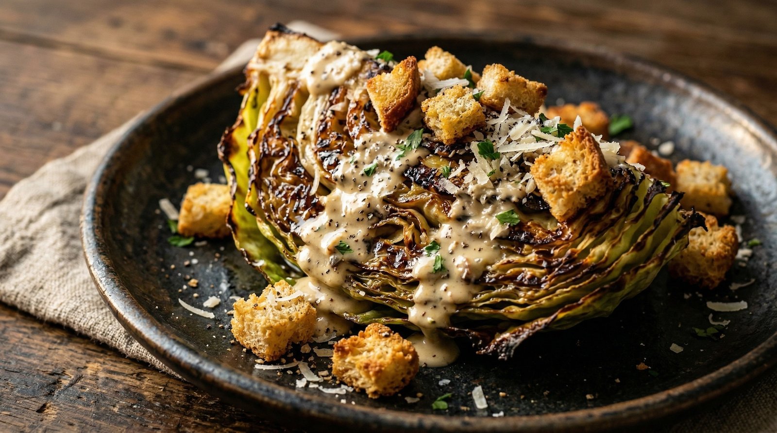 Roasted Cabbage Wedge Caesar Salad