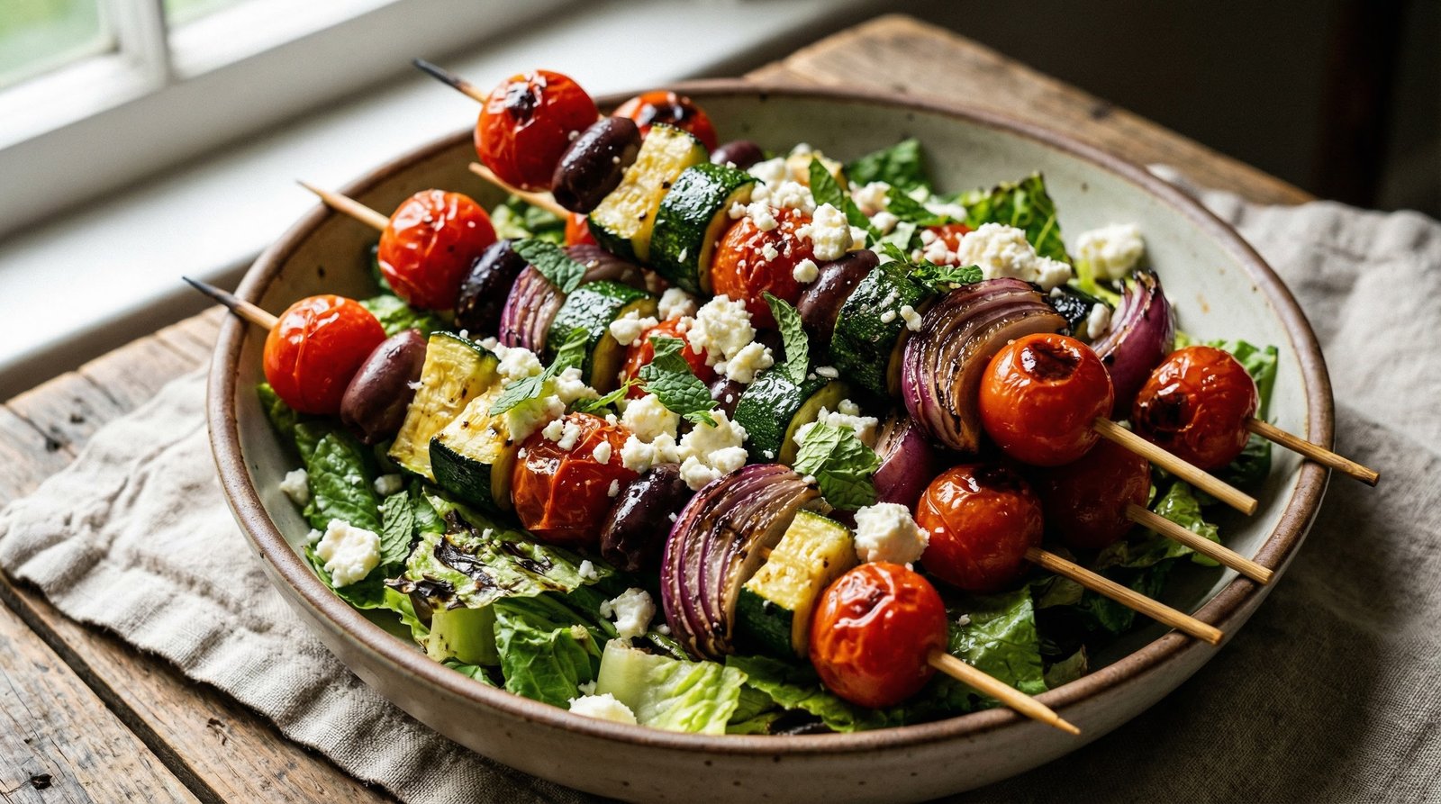 Grilled Greek Salad Skewers