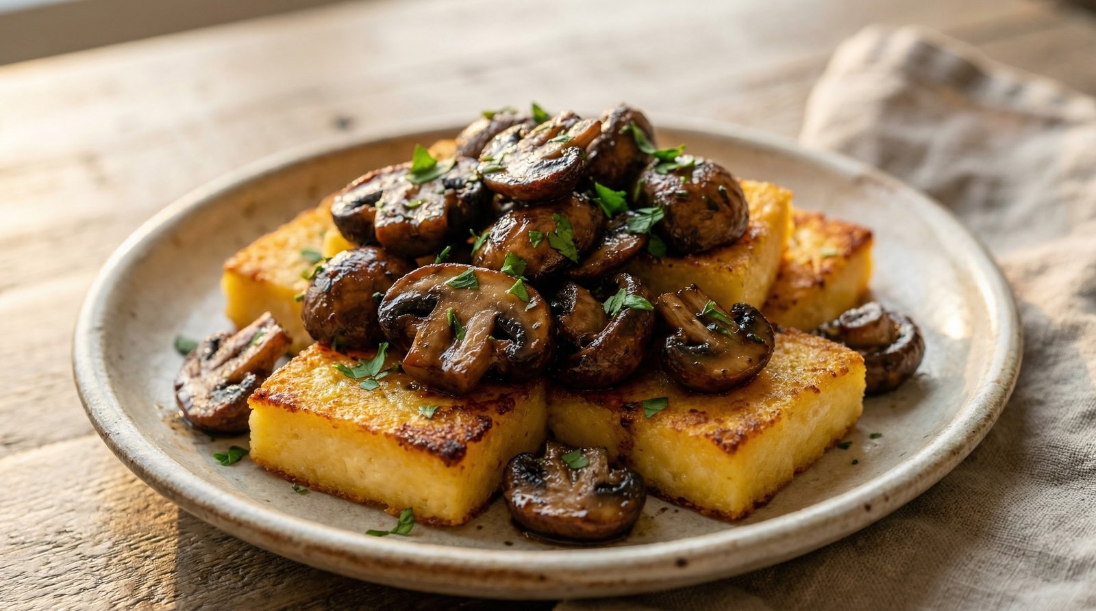Roasted Thyme Mushrooms & Polenta Squares
