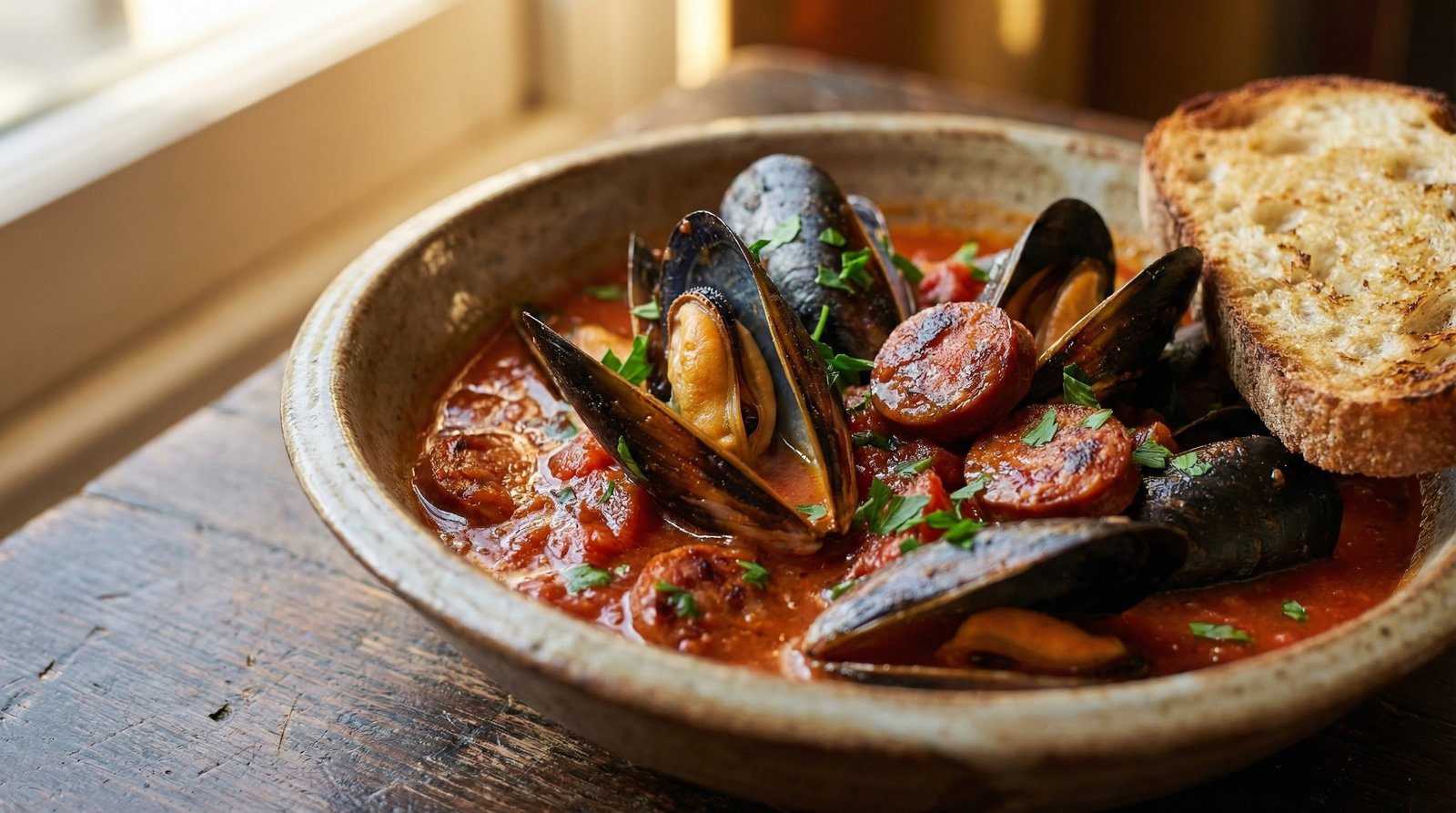 Steamed Mussels with Chorizo and Tomatoes
