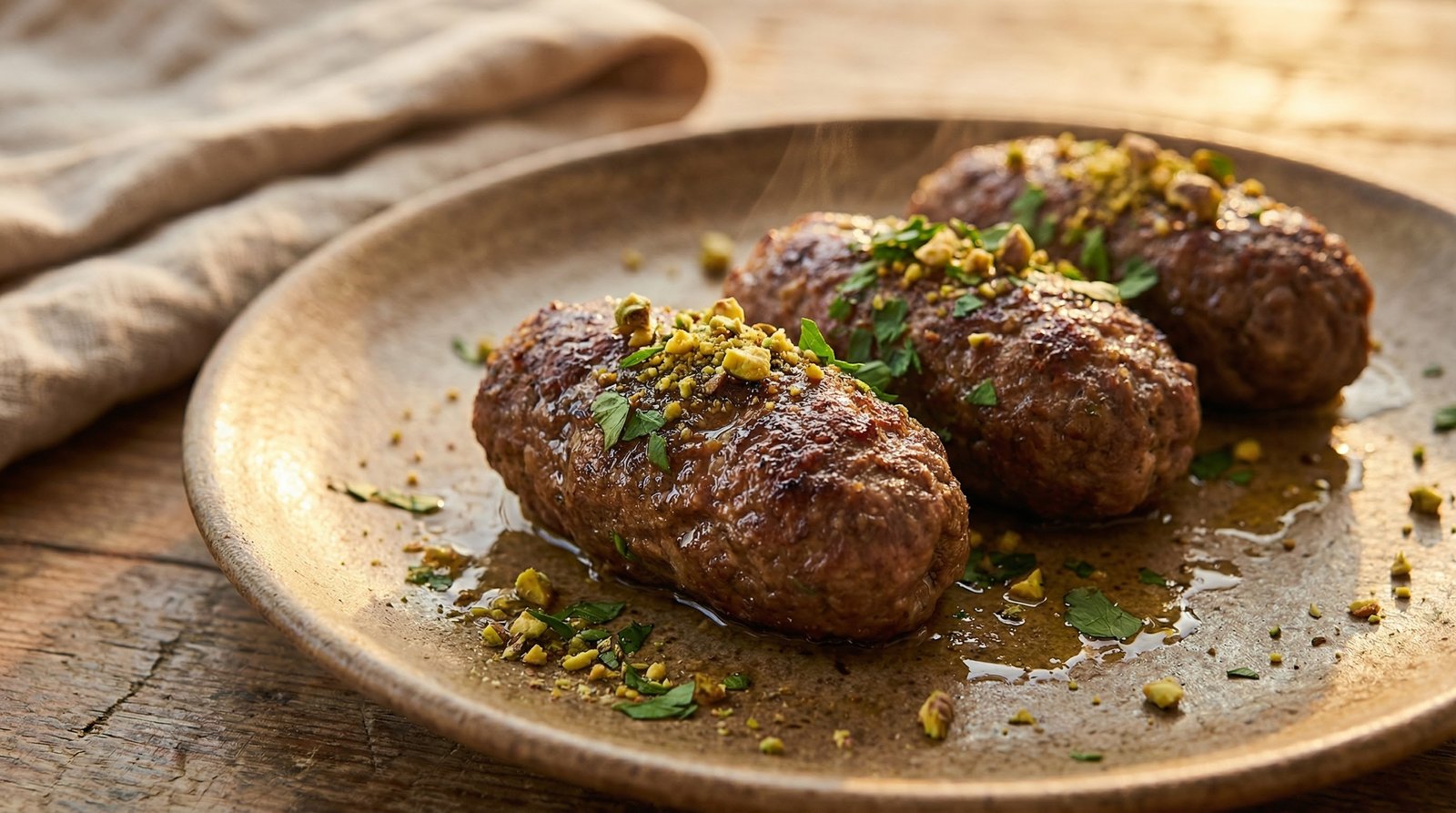 Parsley, Pistachio, and Bulgur Beef Koftas