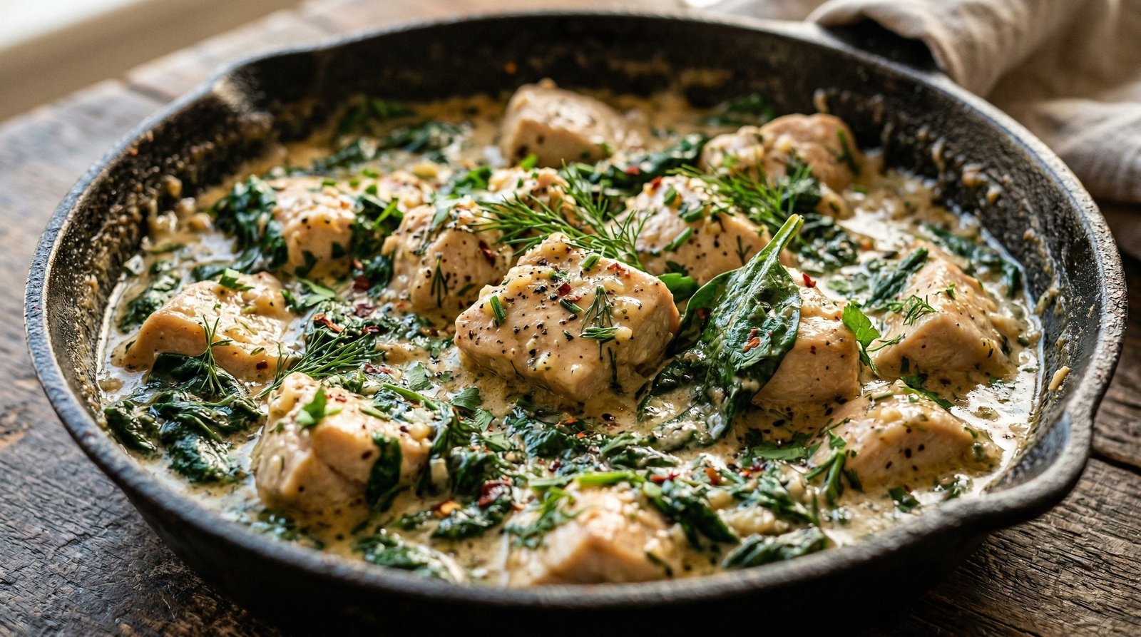 Creamy Chicken Skillet Supper with Greens