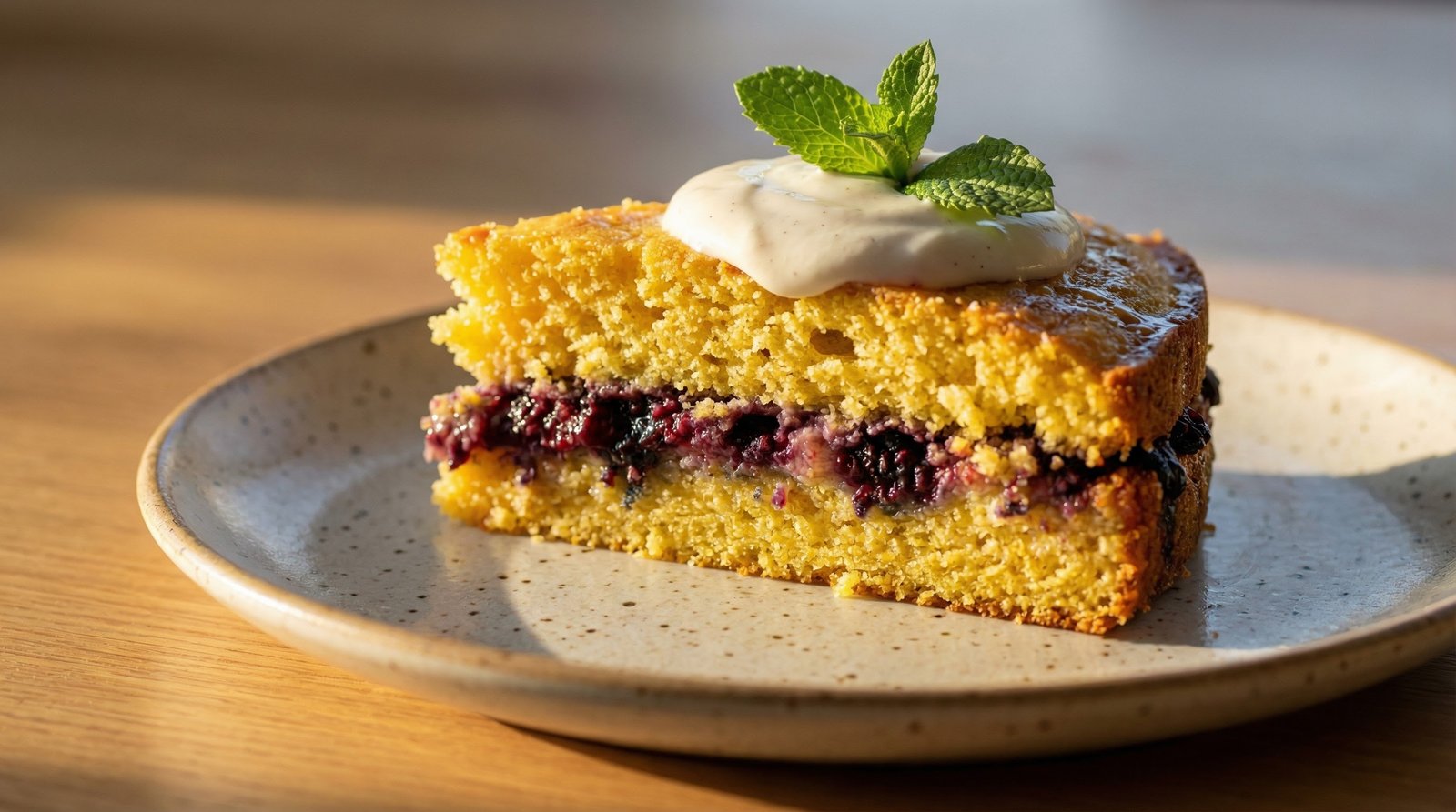 Olive Oil Polenta Berry Cakes