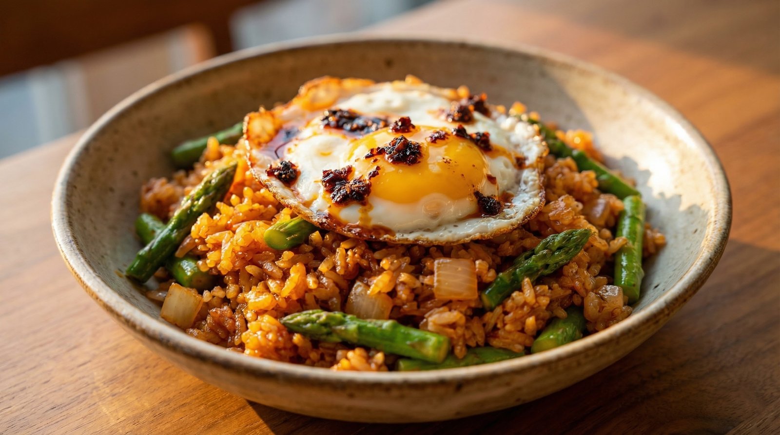 Asparagus Fried Rice with Fried Egg