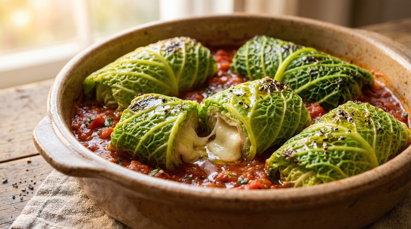 Mozzarella Stuffed Cabbage Parcels