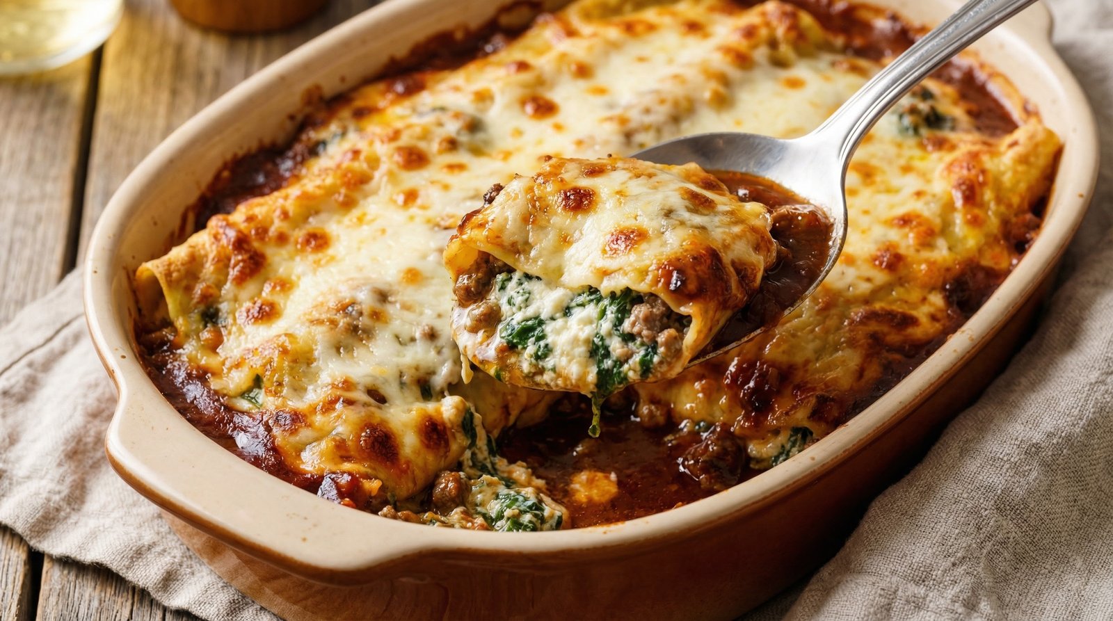 Beef and Spinach Manicotti