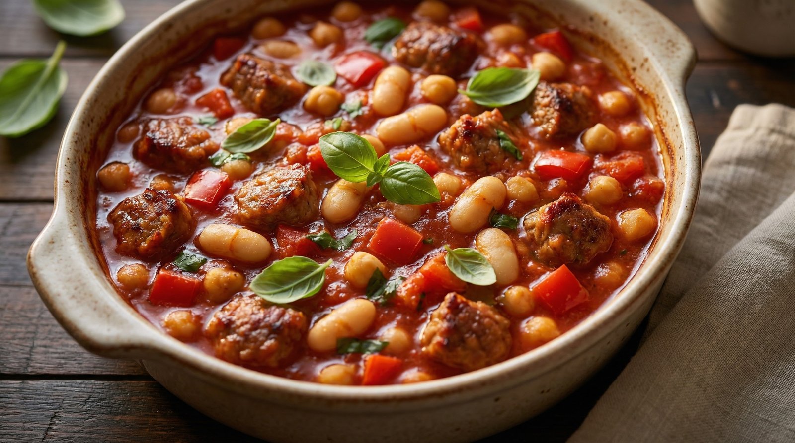 Italian Three-Bean and Sausage Casserole