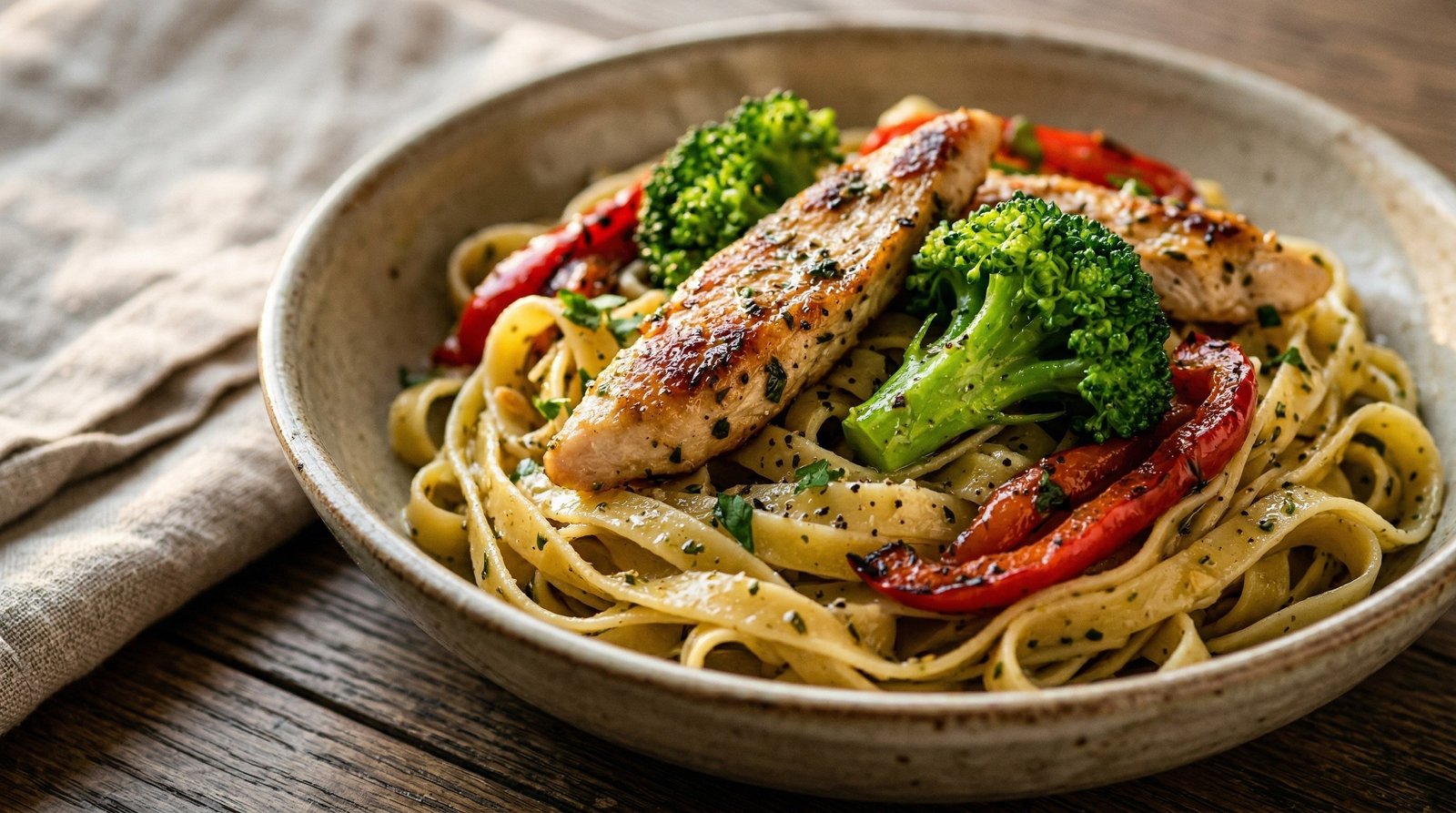 Quick Fettuccine with Chicken and Veggies