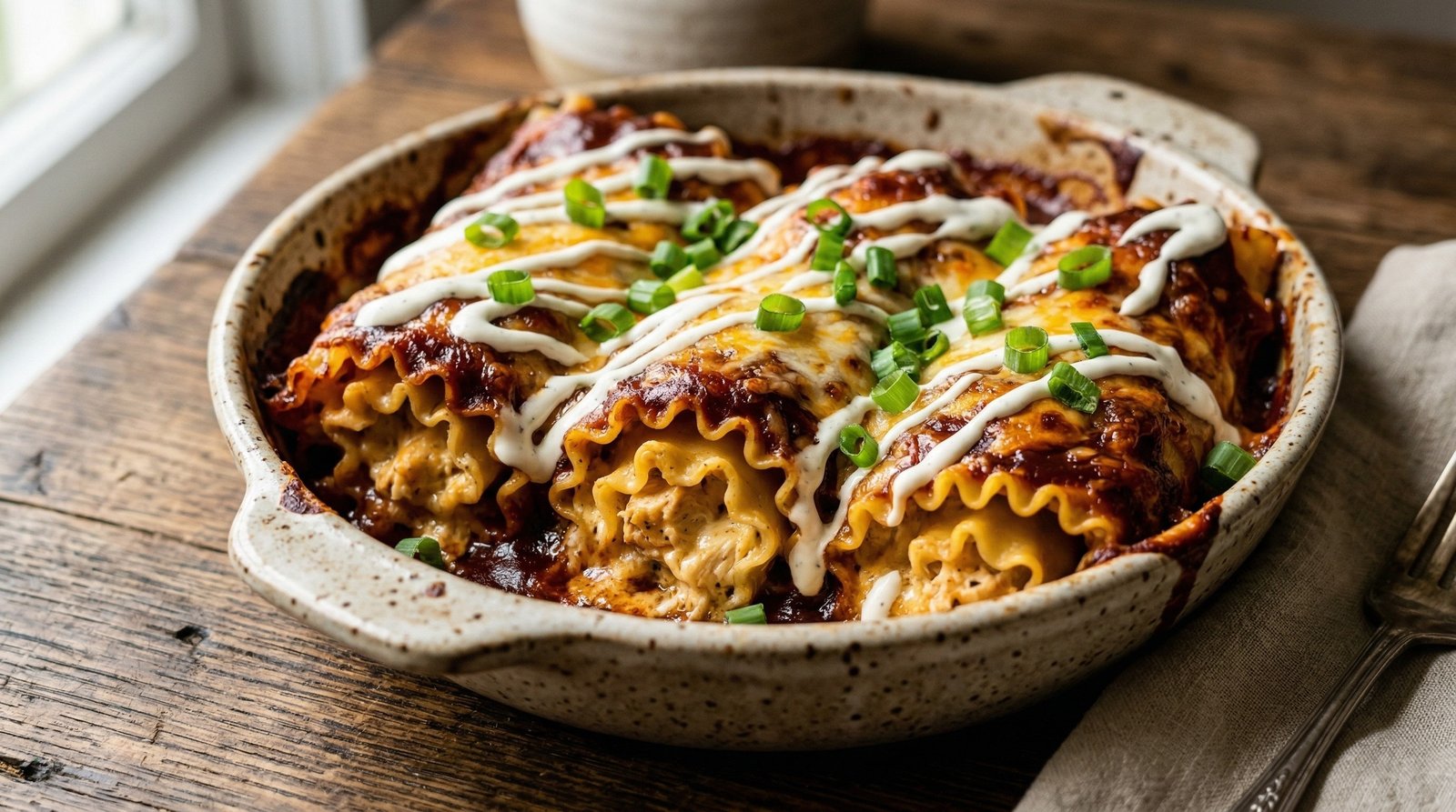 Cheesy BBQ Chicken Lasagna Roll-Ups