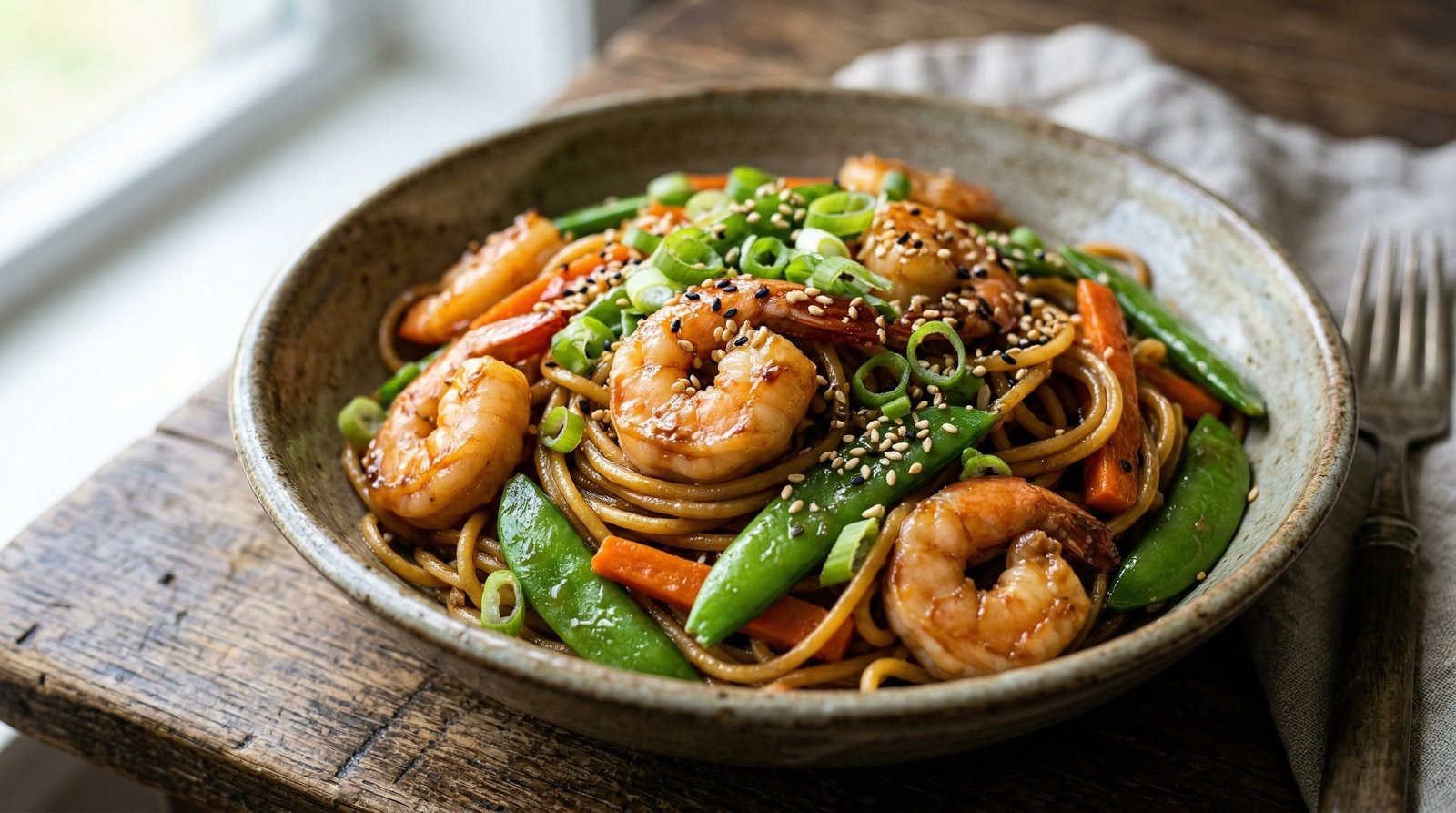 Honey-Sesame Shrimp Noodle Bowls