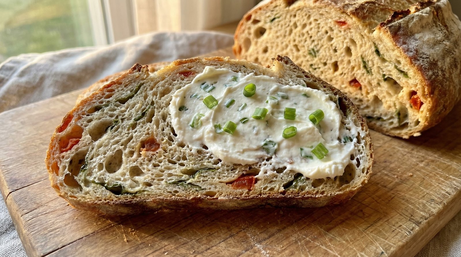 Basil Tomato Bread with Scallion Spread