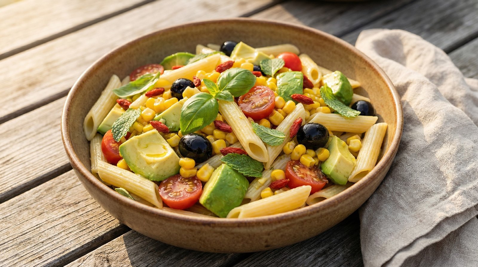 Penne Pasta with Avocado and Corn Salad
