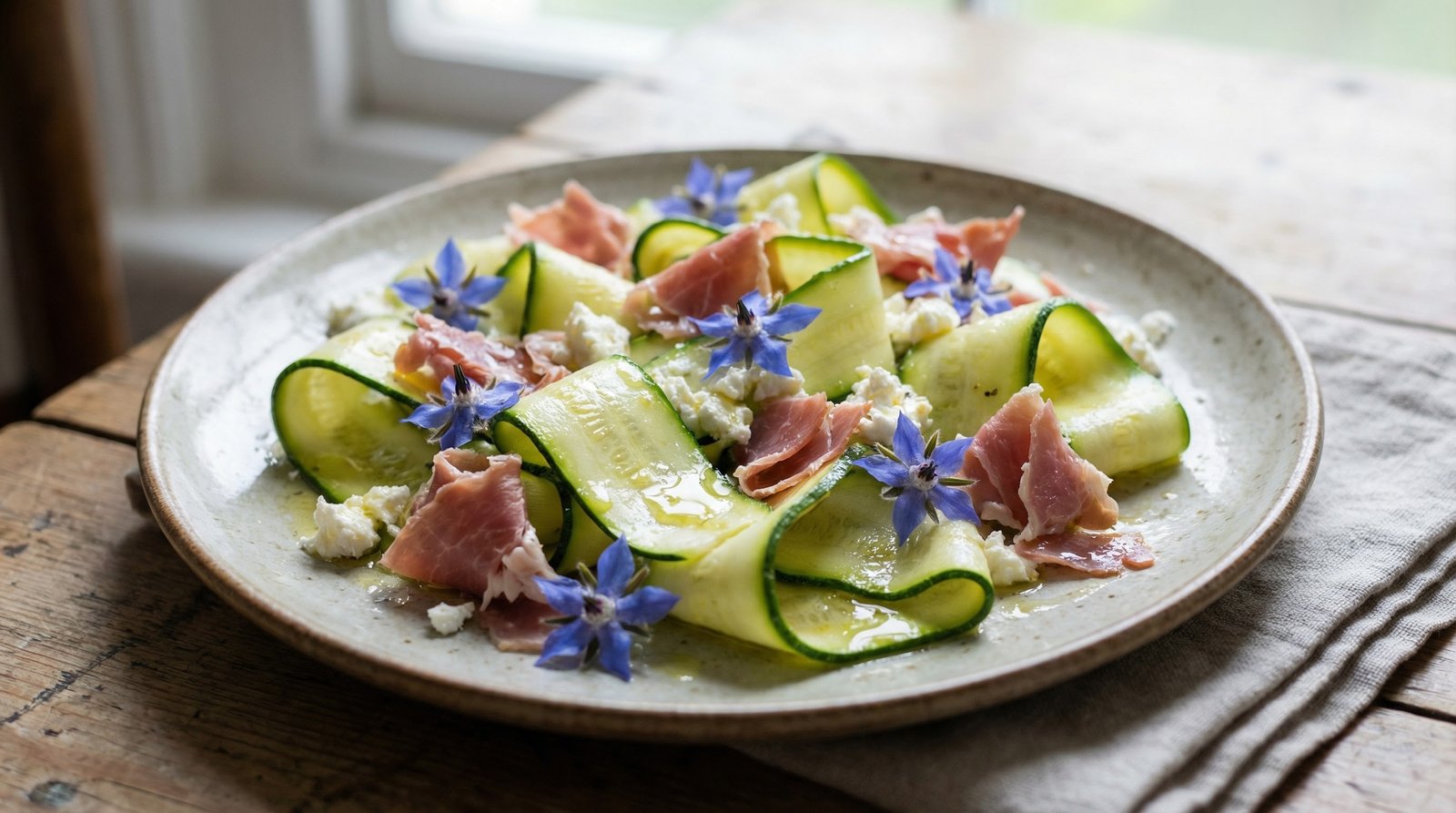 Courgette Salad with Ham and Ewe’s Cheese