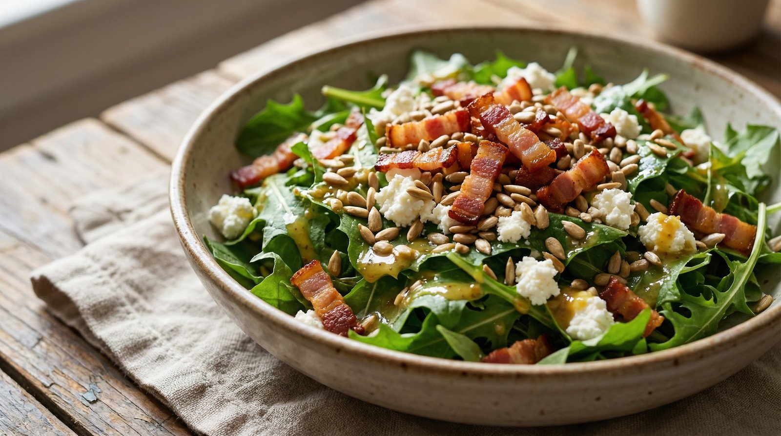 Dandelion Ricotta Salad with Bacon