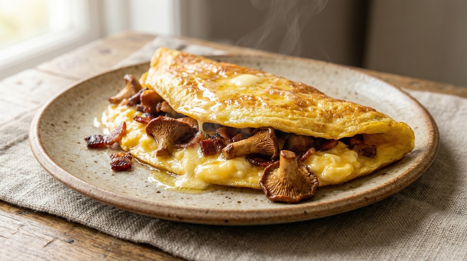 Hedgehog Mushroom and Bacon Omelette