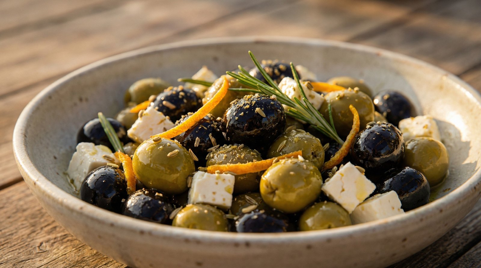 Orange and Feta Snacking Olives