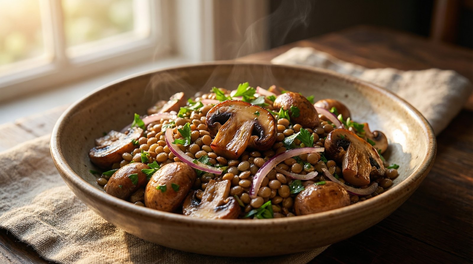 Warm Wild Mushroom and Lentil Salad