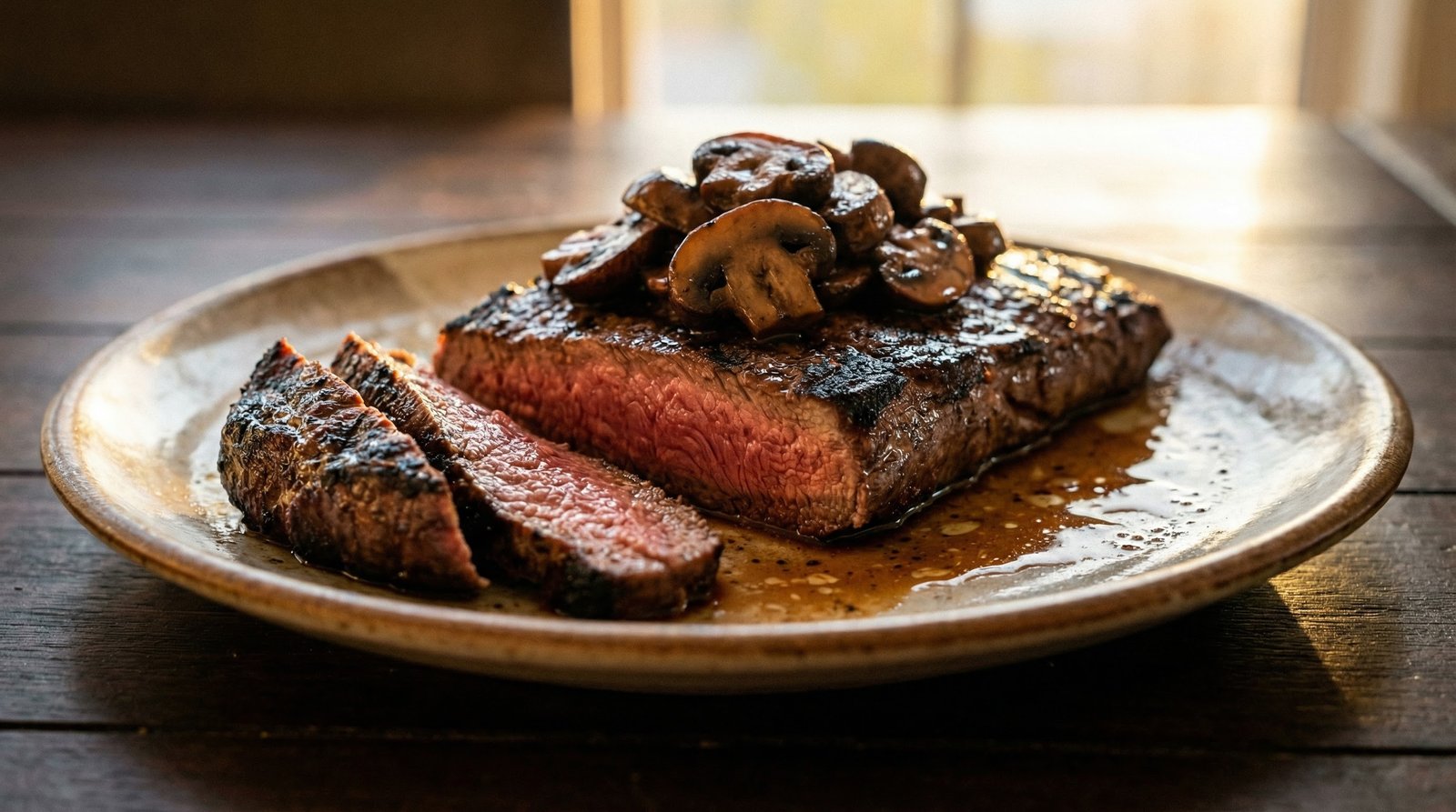 Flat-Iron Steak with Sautéed Mushrooms