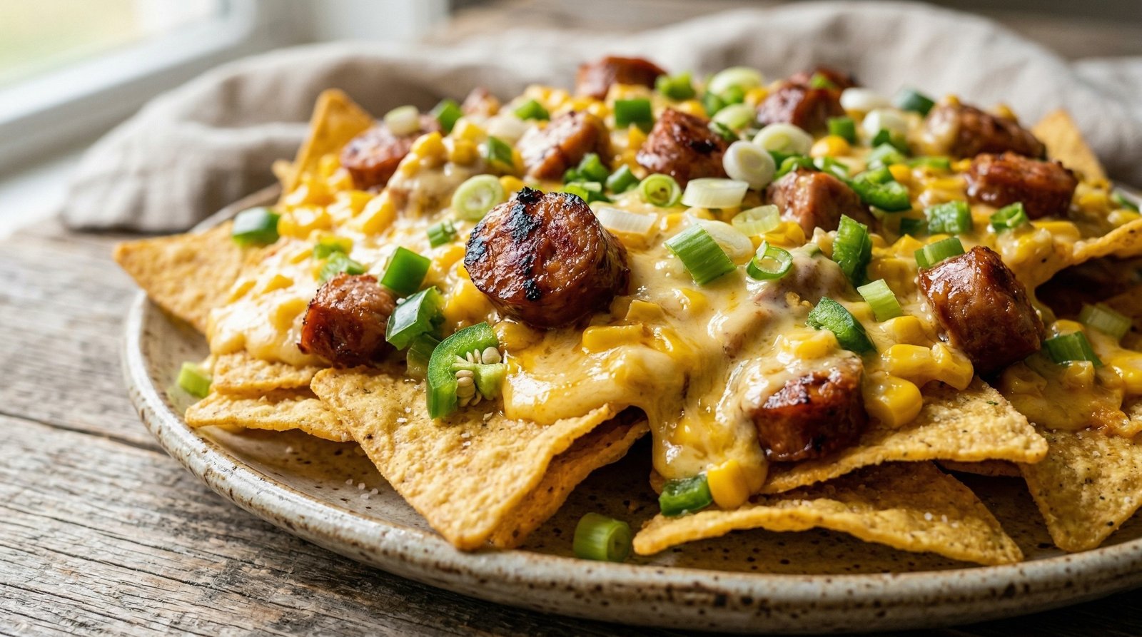 Creamy Corn & Smoked Sausage Nachos