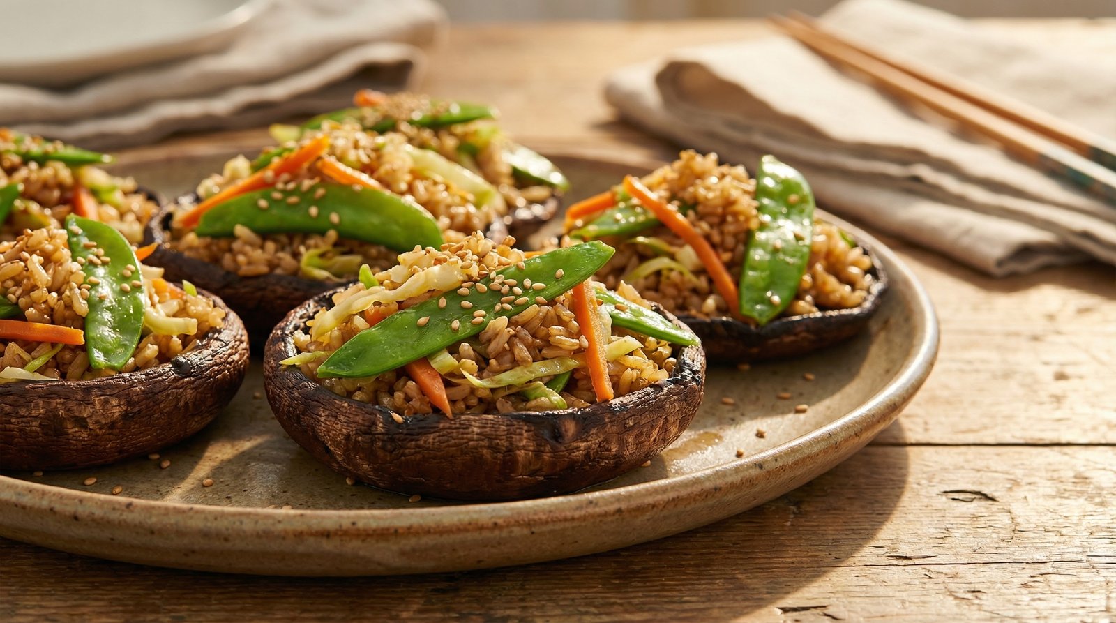 Baked Ginger-Soy Stuffed Portobello Mushrooms