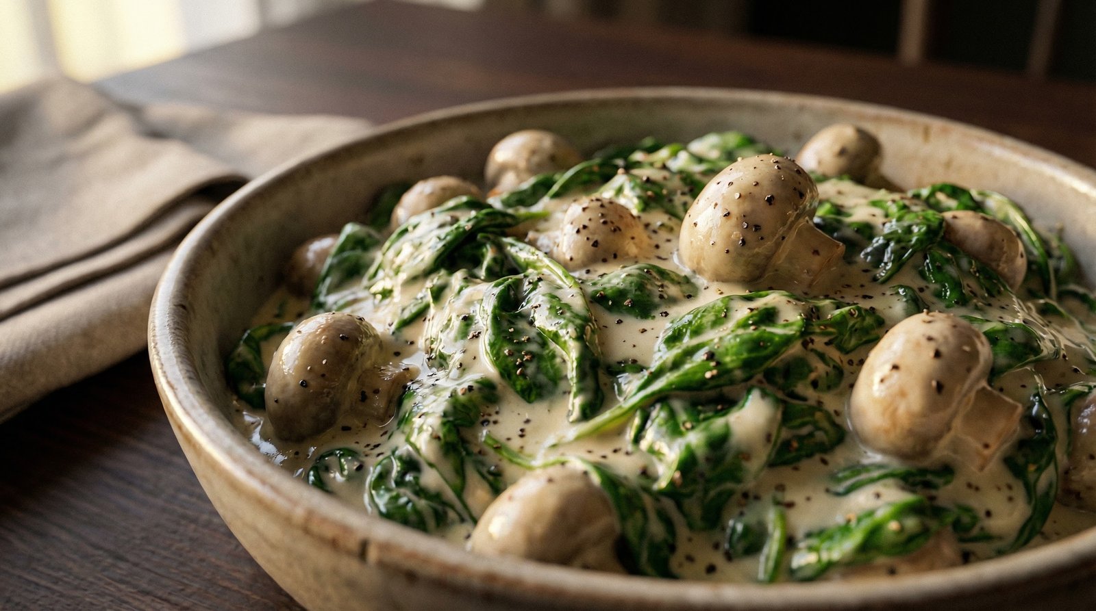 Creamy Garlic Spinach and Mushrooms