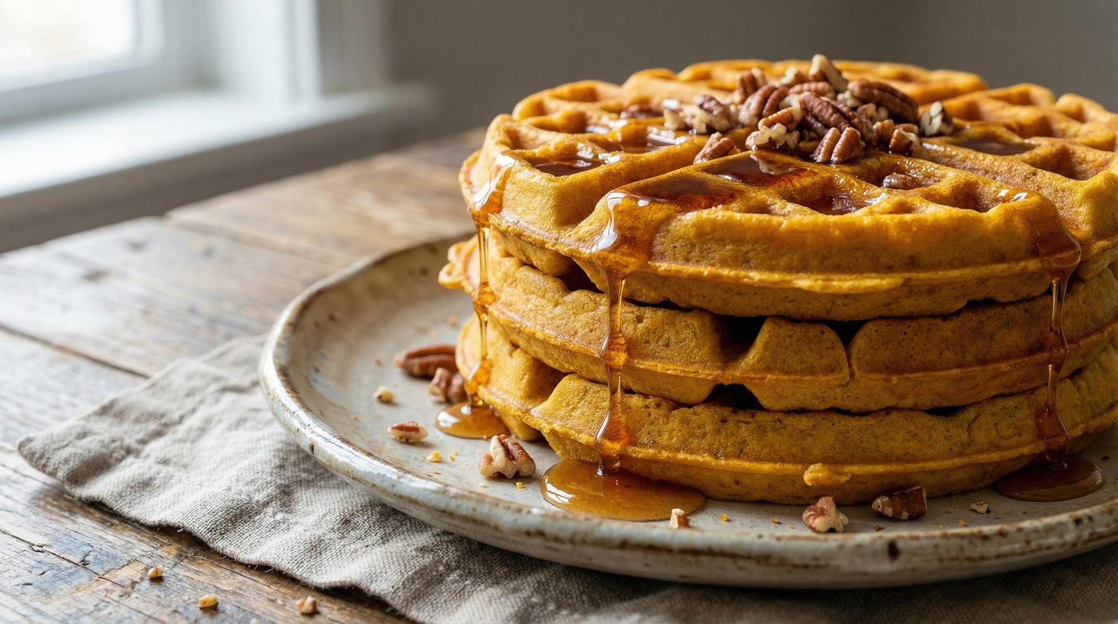 Pumpkin Waffles with Maple-Apple Syrup