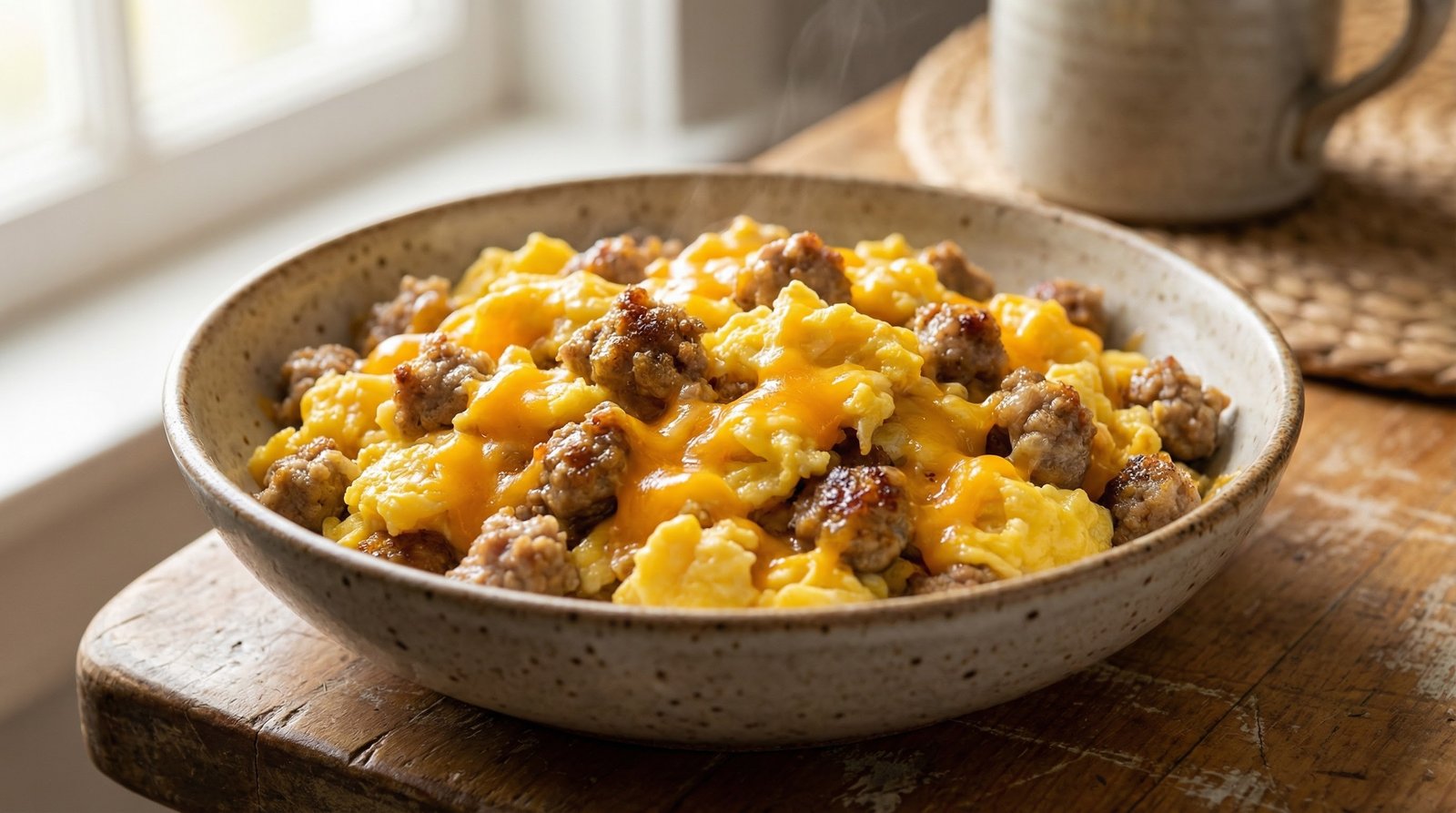One-Pan Ground Pork and Cheddar Scramble