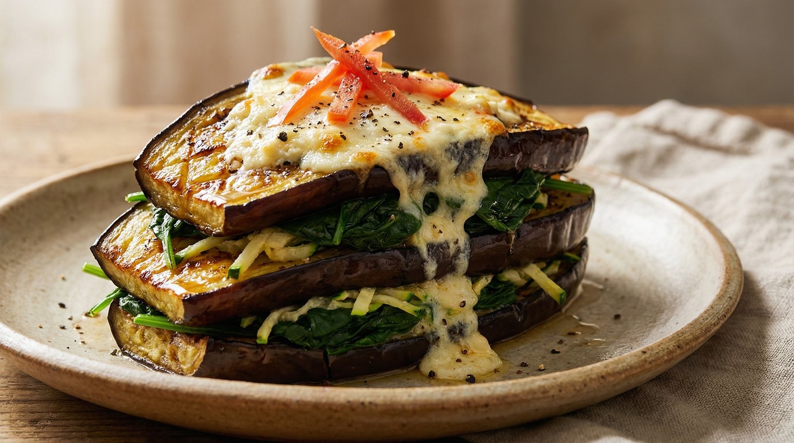 Roasted Eggplant and Spinach Stacks