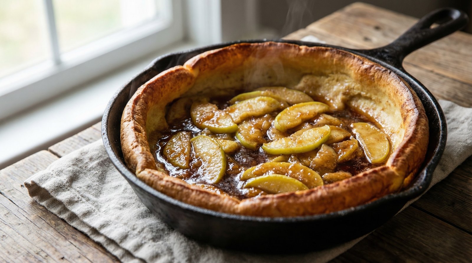 Skillet Caramelized Apple Puffy Pancake