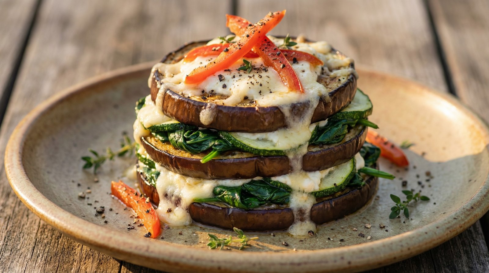 Roasted Eggplant and Spinach Stacks