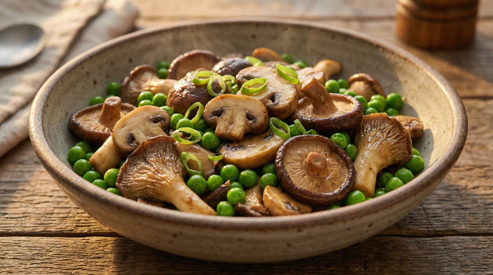 Sauteed Wild Mushrooms and Peas