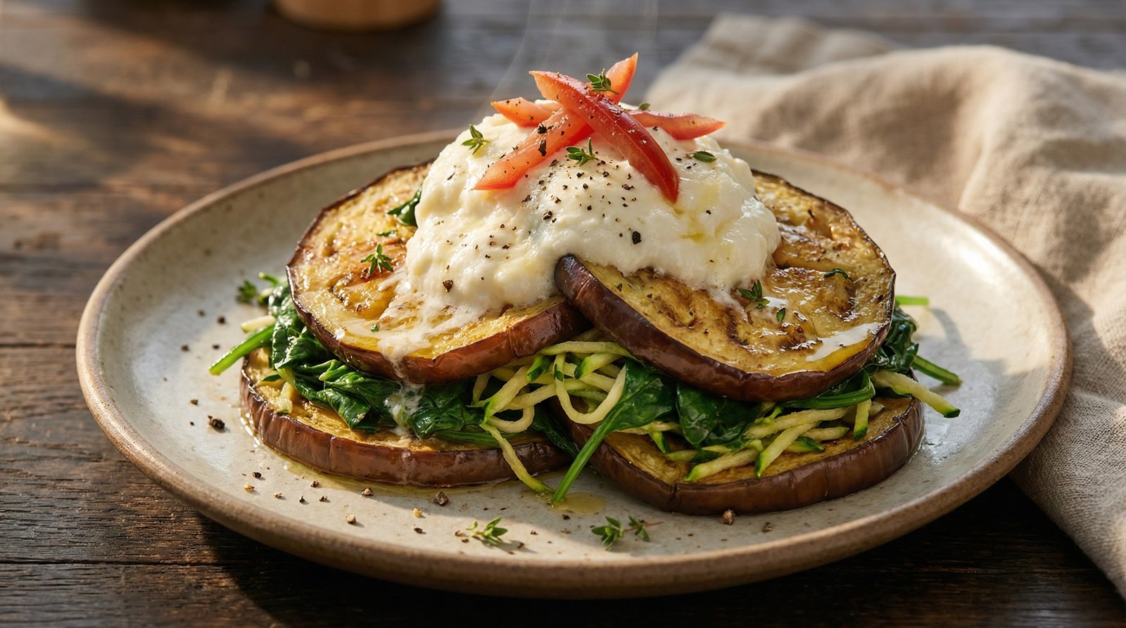 Roasted Eggplant and Spinach Stacks
