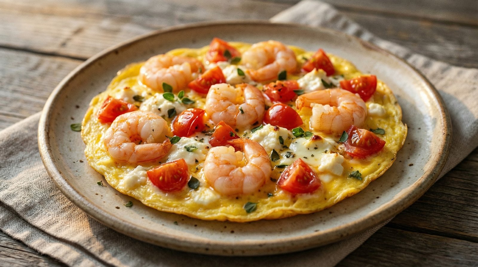 Open-Faced Prawn and Feta Omelette