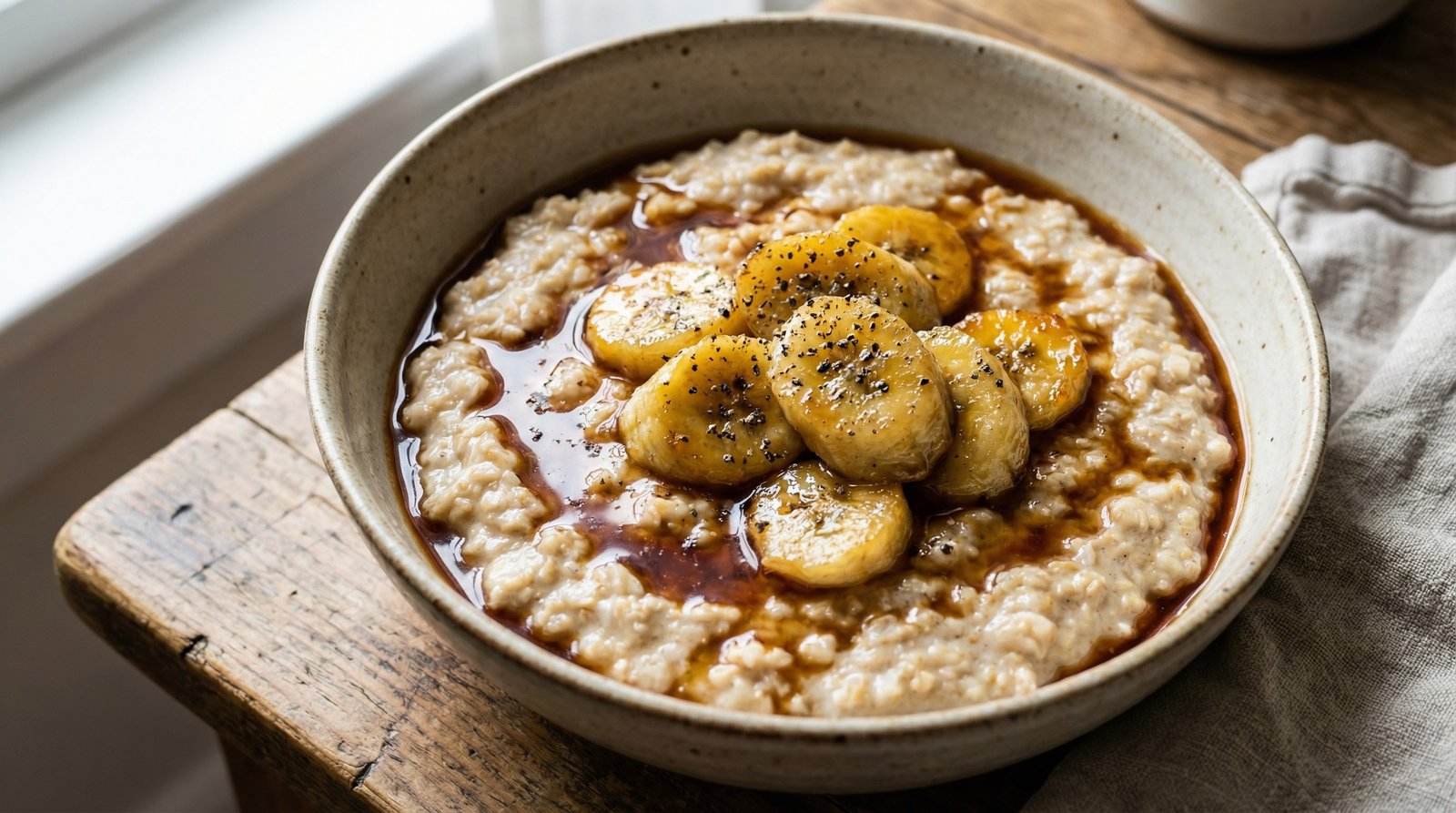 Spiced Black Pepper Bananas with Porridge