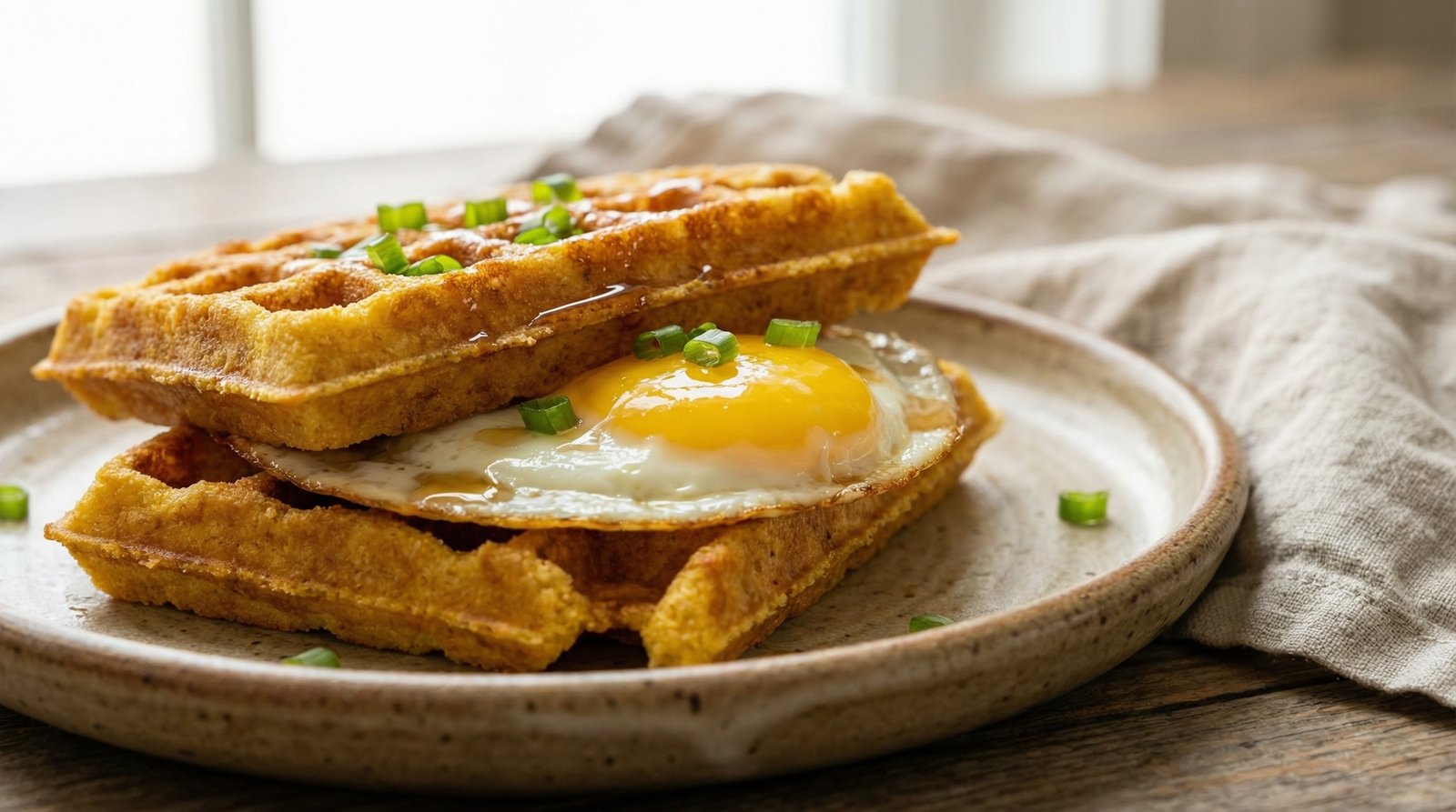 30-Minute Savory Cornmeal Waffle Egg Sandwiches