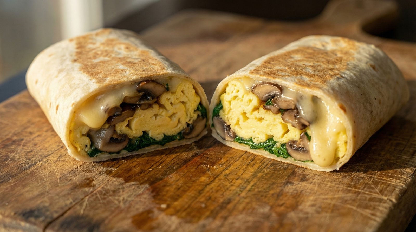 Cheesy Mushroom Omelet Wraps