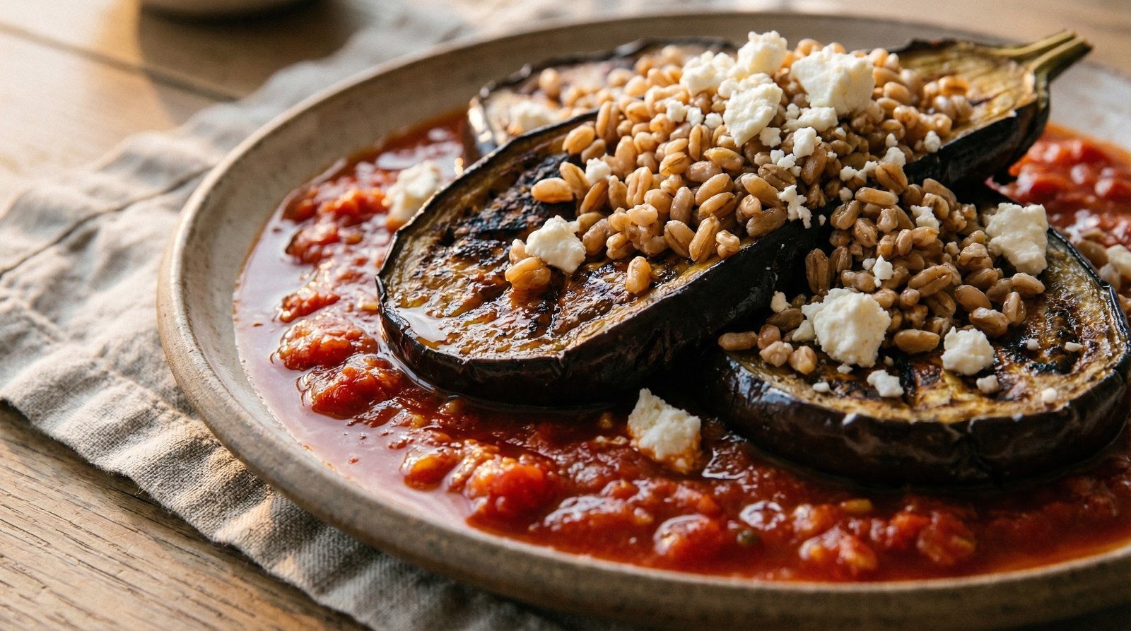 Roasted Eggplant with Marinara and Feta