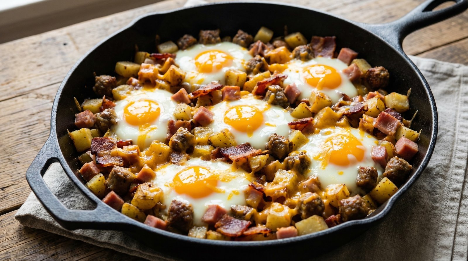 Three-Meat Cast Iron Breakfast Skillet
